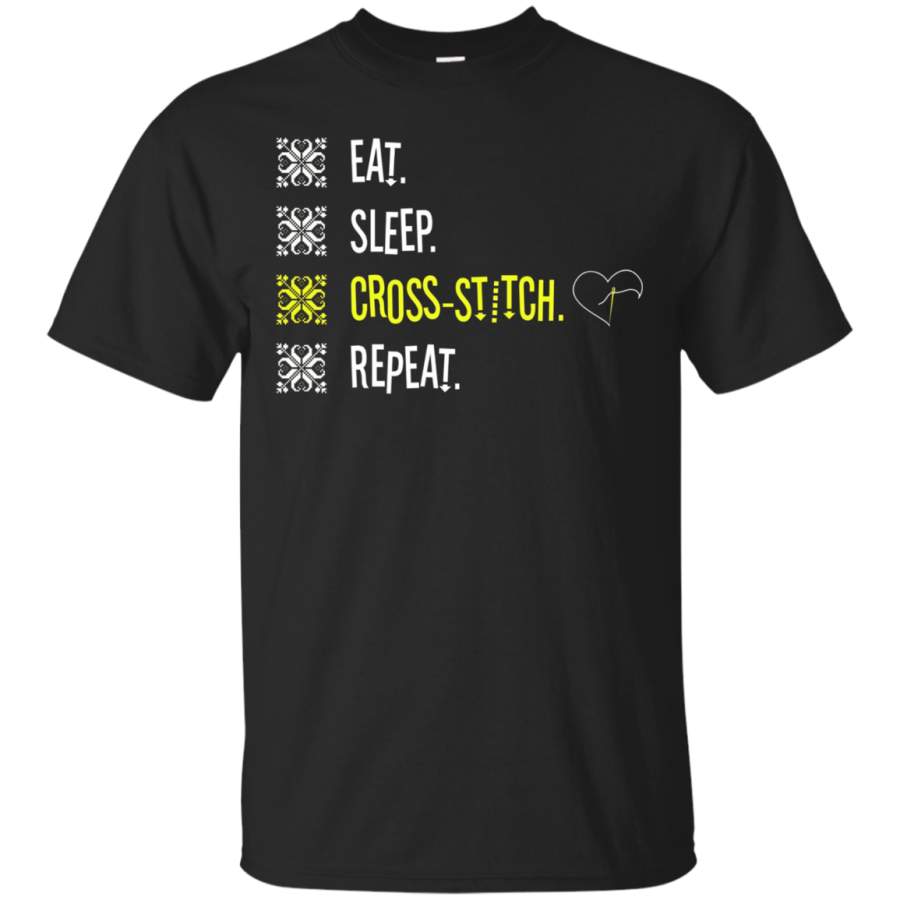 Cross-stitch t-shirt. Needle decoration knit sewing tshirt
