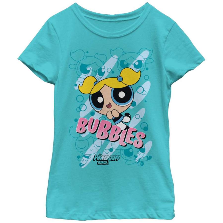 The Powerpuff Girls Girl’s Bubbles  T Shirt Tahiti Blue S