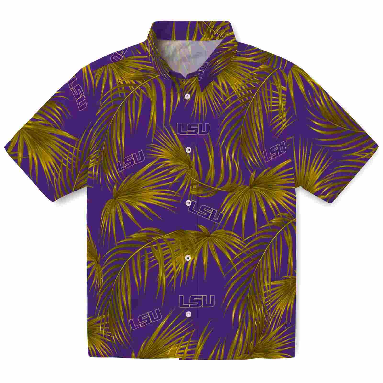 Lsu Tigers Leafy Palms Purple Hawaiian Shirt