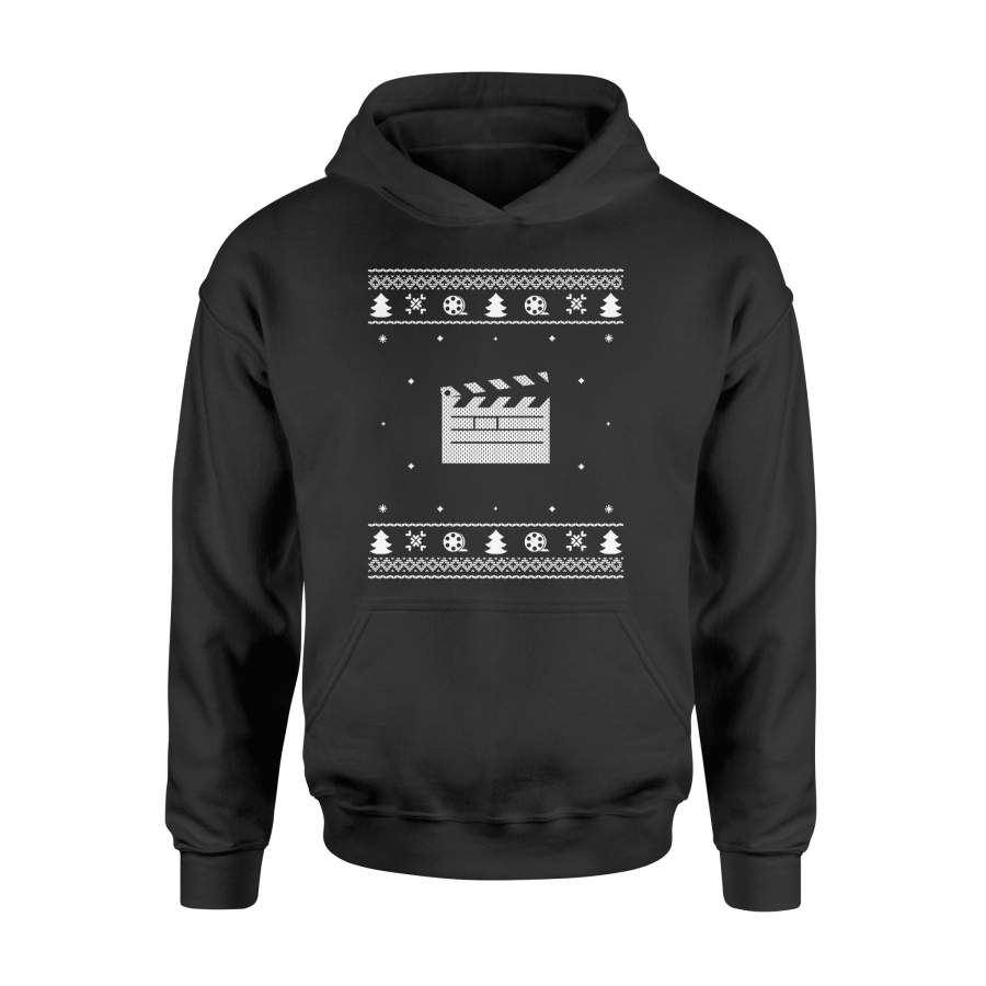 Clapperboard Ugly Christmas Sweater Filmmaker   Hoodie