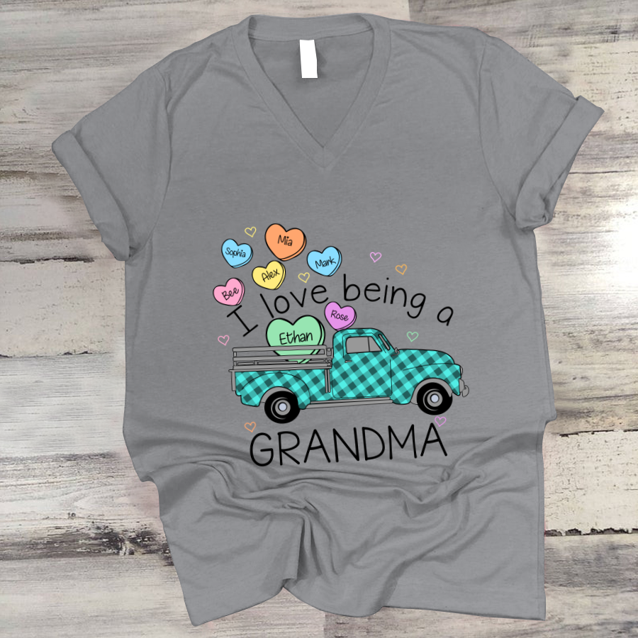 I Love Being A Grandma Truck Heart Colorful V-Neck