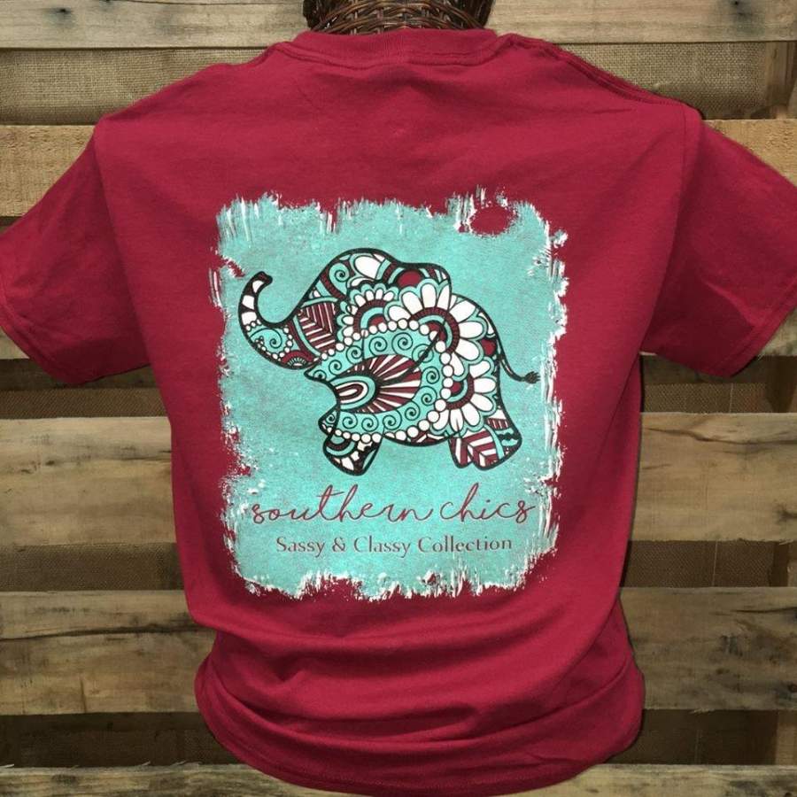 Southern Chics Classy Sassy Preppy Elephant Distressed Bright T Shirt