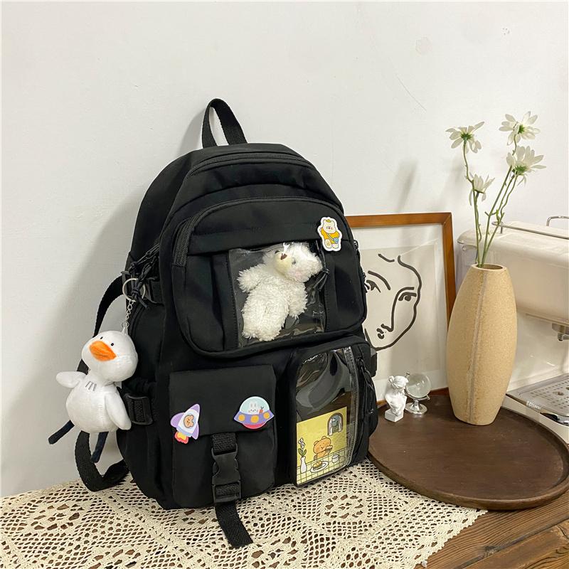 Adorable See Through Pockets Large Canvas Backpacks