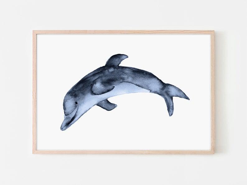 Blue Dolphin Art, Printable Poster