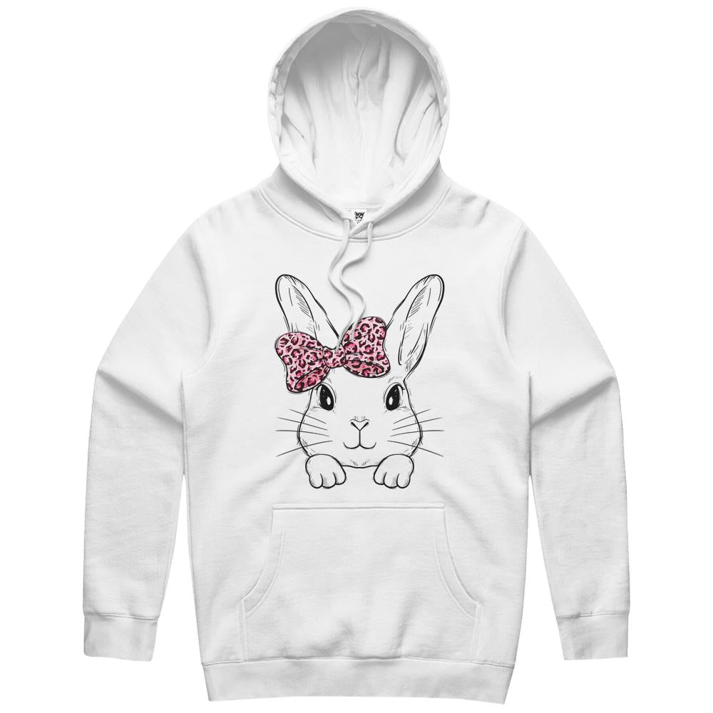 Cute Bunny Face Leopard Bow Tie Easter Day Girls Womens Hoodie