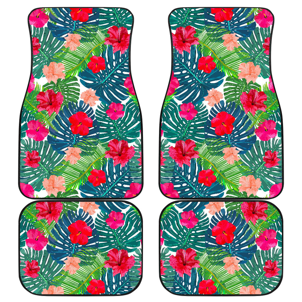 Colorful Hawaii Floral Pattern Print Front And Back Car Floor Mats, Front Car Mat