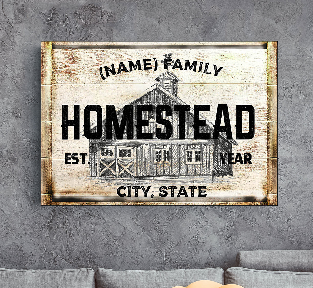 Custom Family Name Established Year Farmhouse Canvas Wall Art