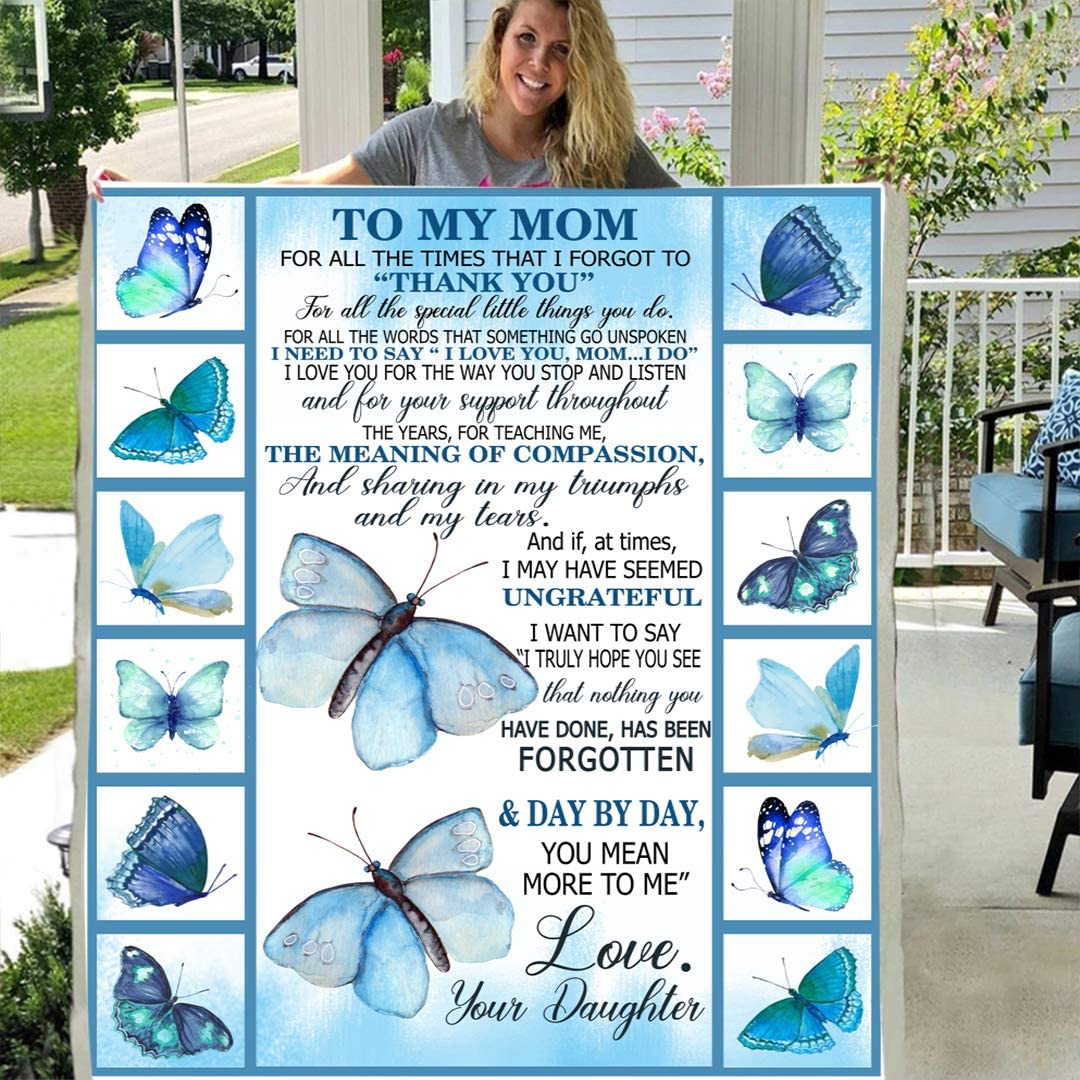 To my mom thank you your daughter personalized custom 3d custom fleece photo blanket fan gift