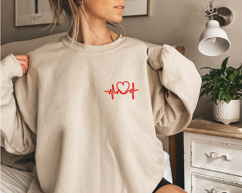 Valentine’S Day Heart Embroidered Sweatshirt 2D Crewneck Sweatshirt All Over Print Sweatshirt For Women Sweatshirt For Men Sws2940