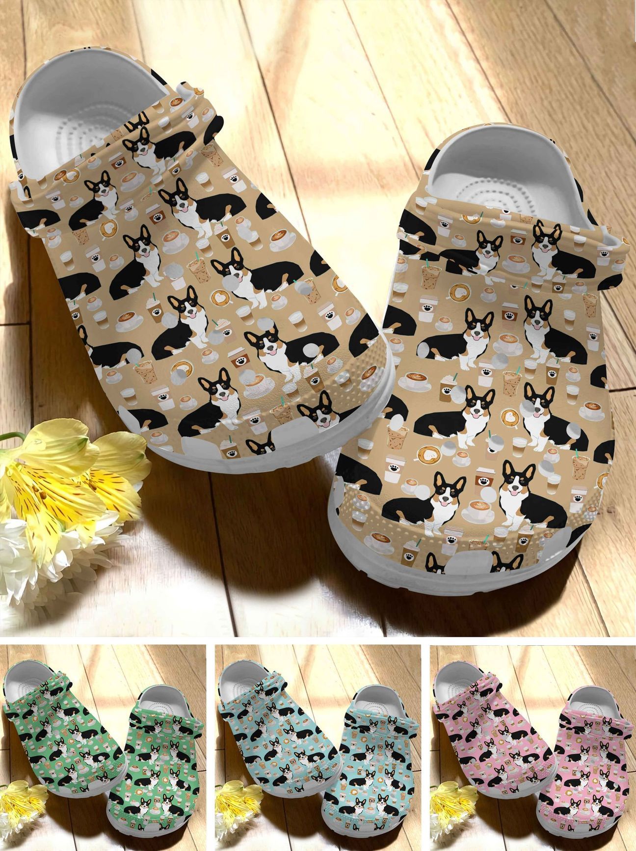 Corgi Personalize Clog, Custom Name, Text, Fashion Style For Women, Men, Kid, Print 3D Coffee Pattern