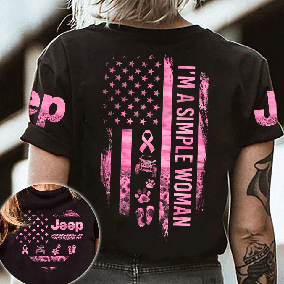 I’M A Simple Woman Jp Girl Breast Cancer Awareness Pink Black Unisex T-Shirt 3D