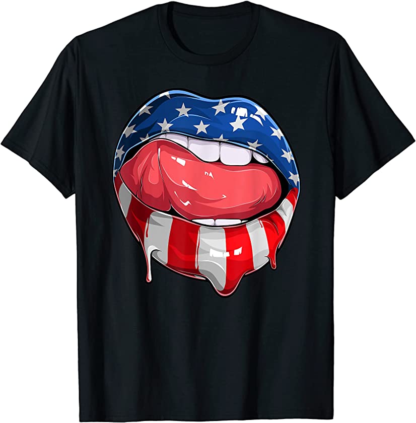 4th of July Patriotic Hot Lips American Flag Grunge Vintage T-Shirt