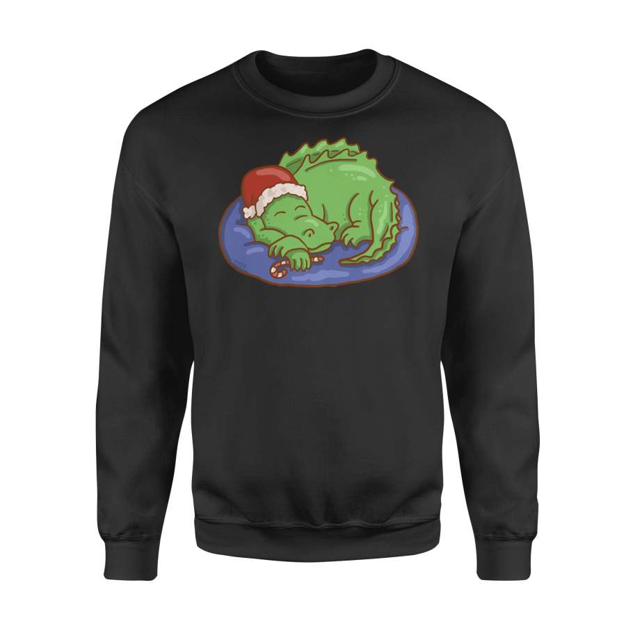 Christmas Gift Idea Dinosaurs Wearing Santa Claus Hat Sleep Well Next To Candy Cane – Standard Crew Neck Sweatshirt