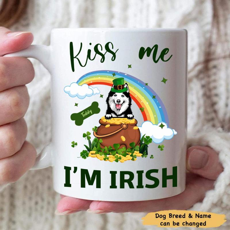 Personalized Kiss Me I’M Irish Coffee Gifts For Dog Lovers – Saint Patrick’S Day Mug