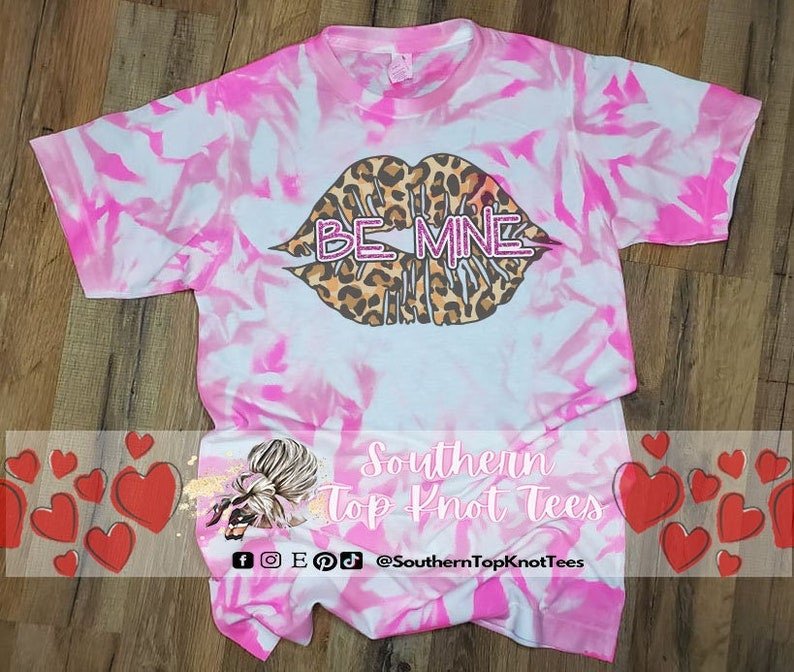 Be Mine Leopard Lips Valentine Bleached Tshirt For Him, Her, Boyfriend, Girlfriend, Wife, Husband Valentines Day Gift