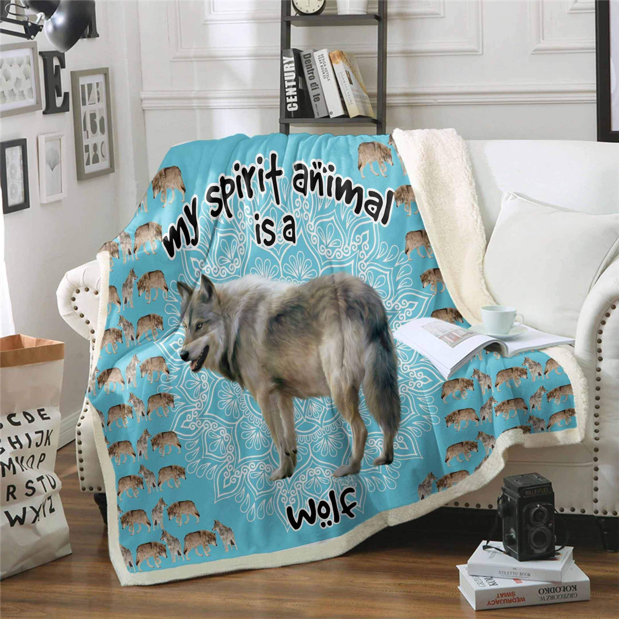 Wolf Is My Spirit Animal Cozy Fleece Blanket Sherpa Blanket