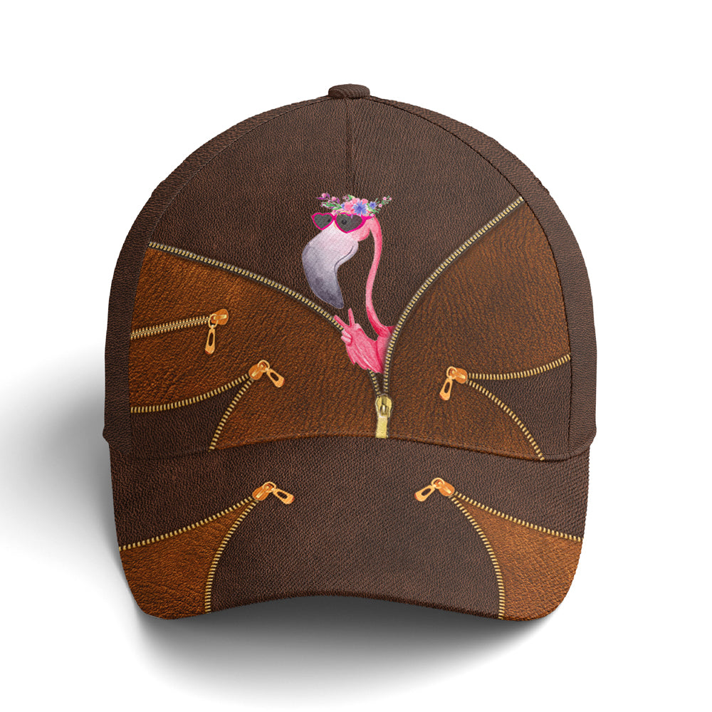 Funny Flamingo Leather Style Baseball Cap Coolspod