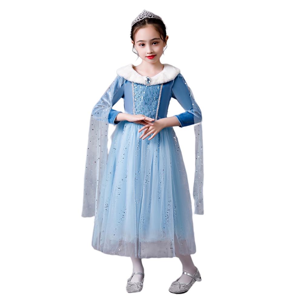 Winter Snow Queen 2 Girls Kids Elsa Anna Princess Blue Dress Up Birthday Christmas Halloween Costume Fancy Fairy Style alx