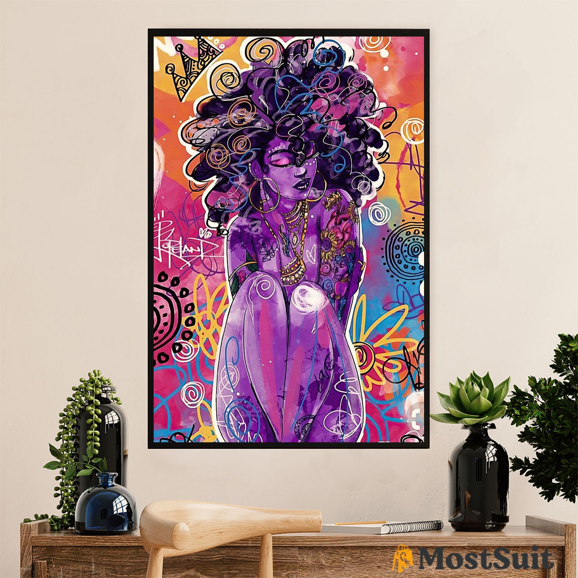 African American Afro Poster | Gift For Black Girl | Juneteenth Day Room Wall Art – Colourful Black Girl