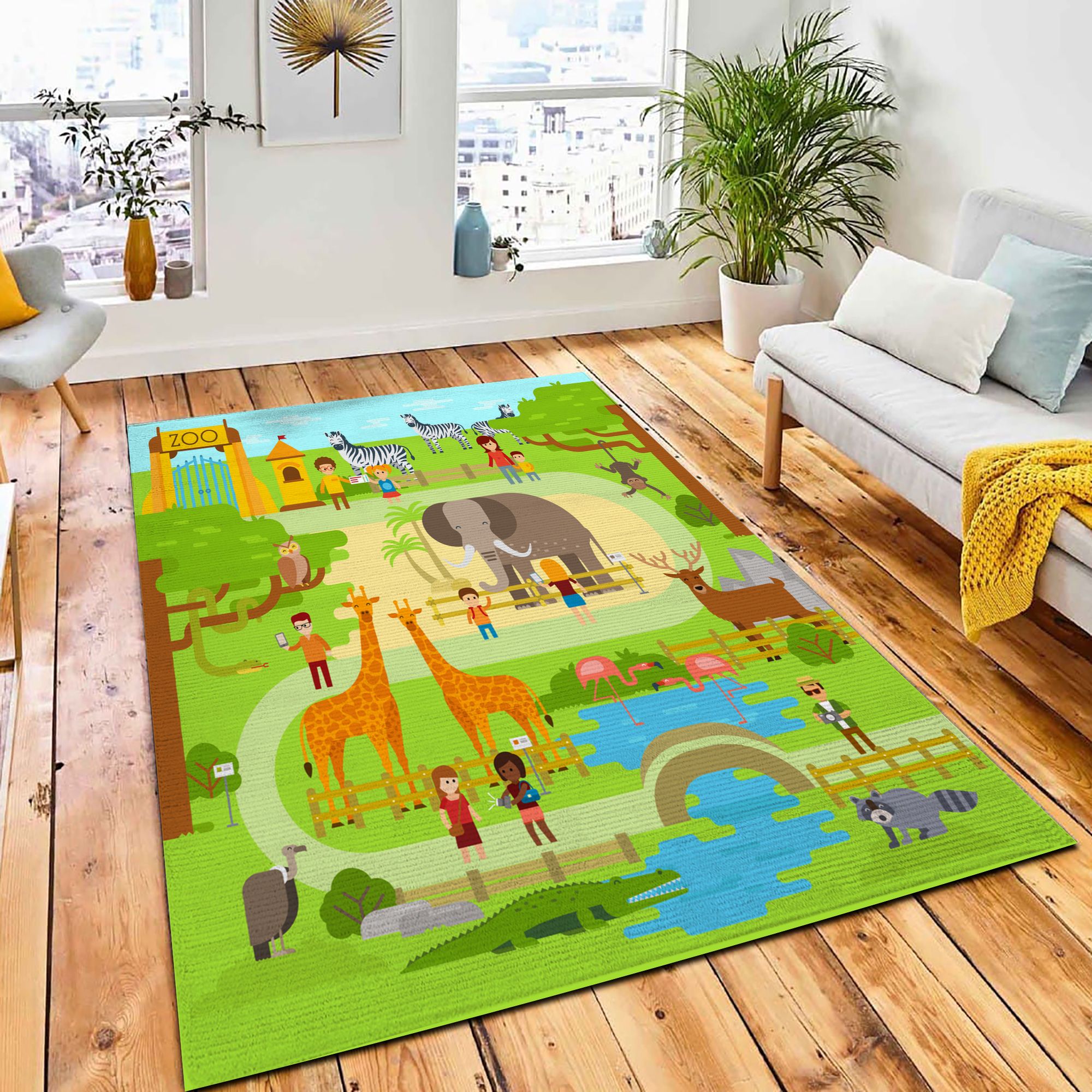 Zoo Infographics Elements Elephant Giraffe Carpet Rug Nursery Rug Room Decor