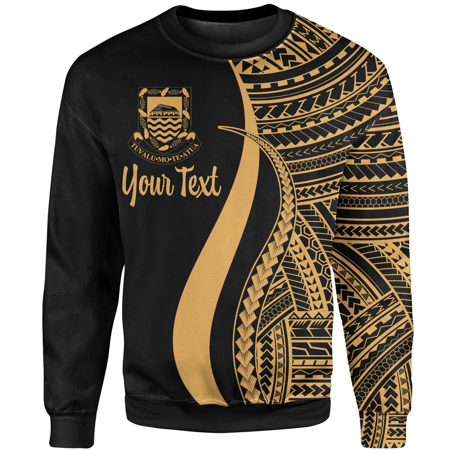 Tuvalu Custom Personalised Sweatshirt – Gold Polynesian Tentacle Tribal Pattern – BN11