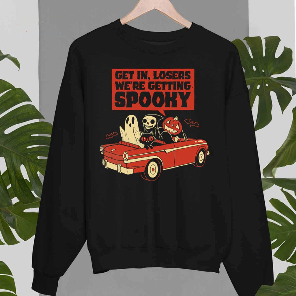 Get In Losers We’Re Getting Spooky Funny Car Ride Halloween Costume Unisex Sweatshirt