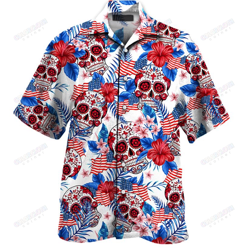 Sugar Skull Floral Pattern Hawaii Shirt Ha107141