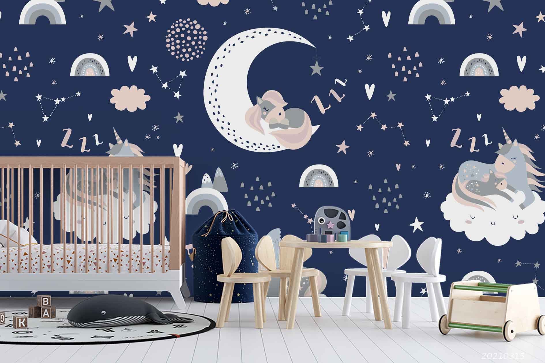 3D Cartoon Animal Moon Rainbow Constellation Wall Mural Wallpaper Lqh 340