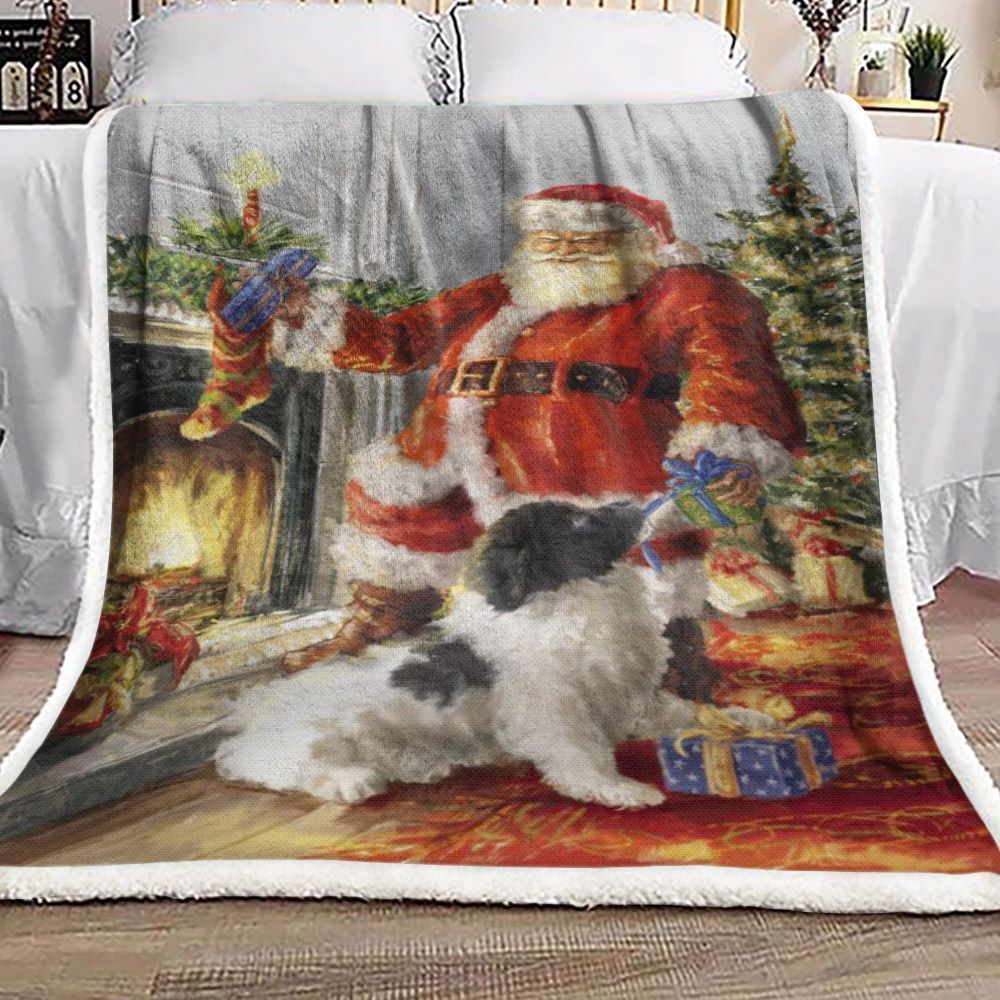 Santa Claus With Puppy Christmas Sherpa Fleece Blanket Rrsj