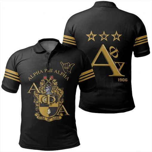 Alpha Phi Alpha 1906 Crest Hand Sign Three Stars Black Polo Shirt