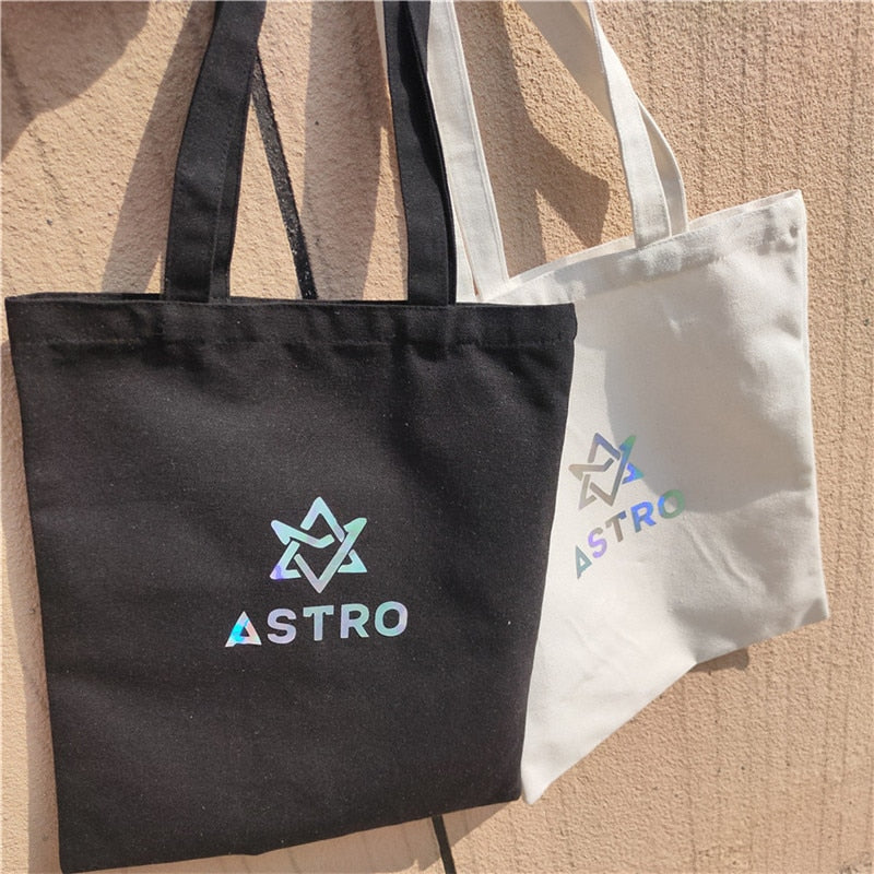 1 Pcs Kpop Astro Tote Bag Eco Shopping Canvas Bag Letter Print Travel Shoulder Handbag Cloth Foldable Reusable