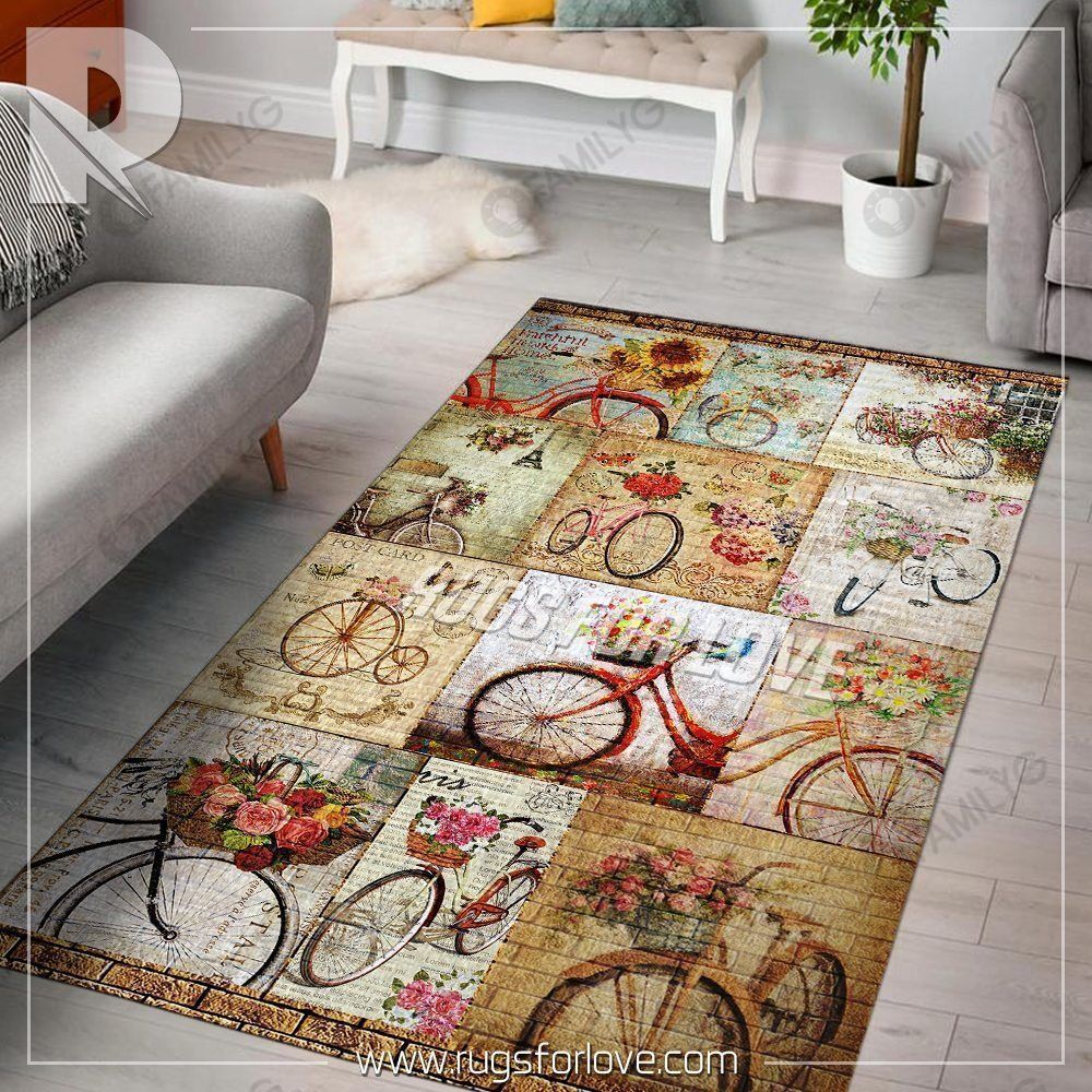 Vintage Bicycle Flower Rug