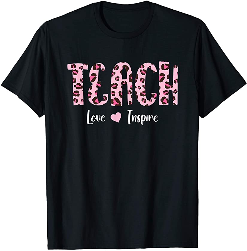 Teach Love Inspire Pink Leopard Print Heart T-Shirt