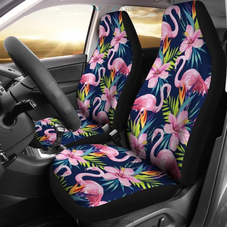 Flamingo Hibiscus Print Universal Fit Car Seat Covers