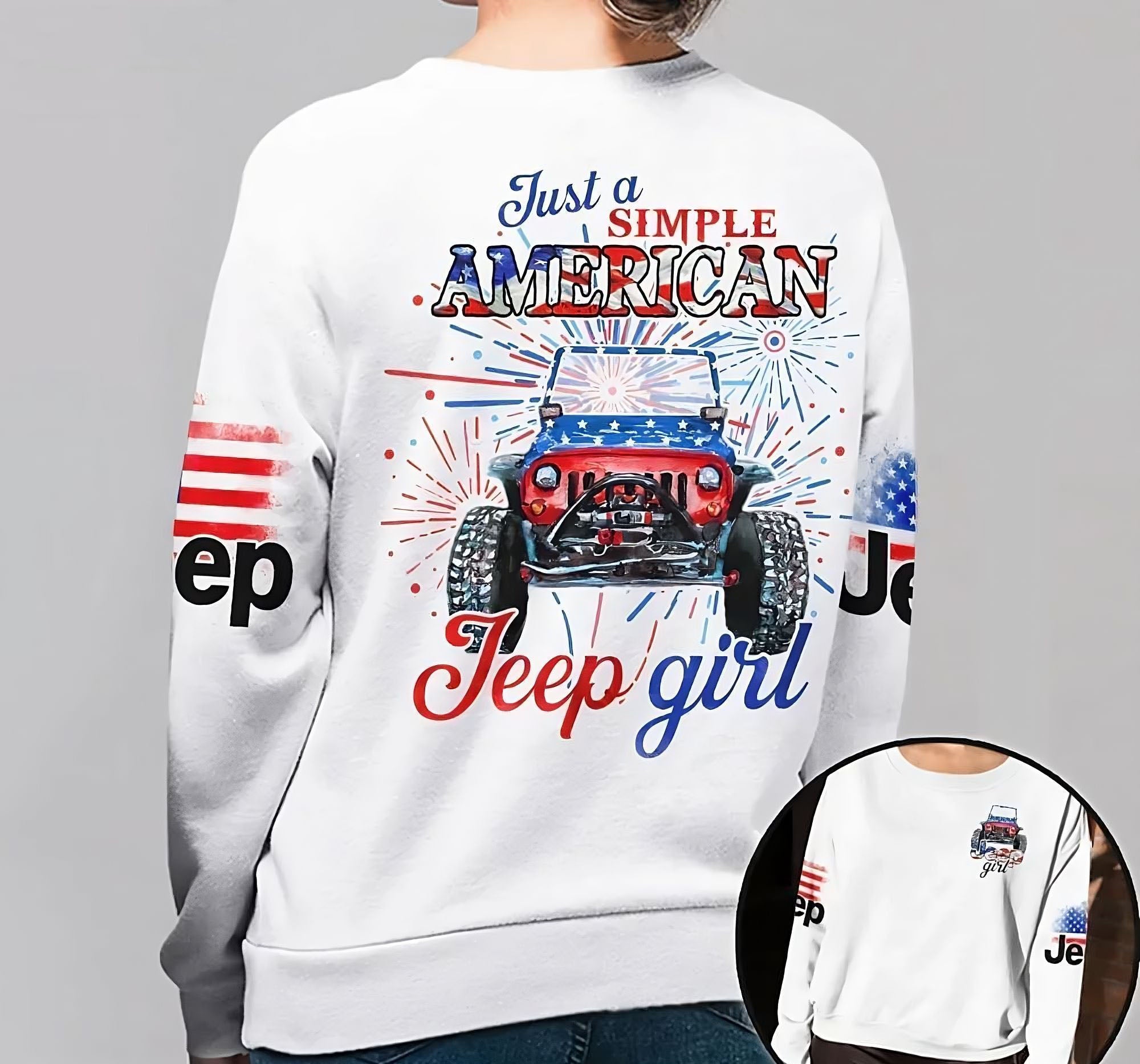 Simple American Jeep Girl Painting Jeep All Over Print Sweatshirt