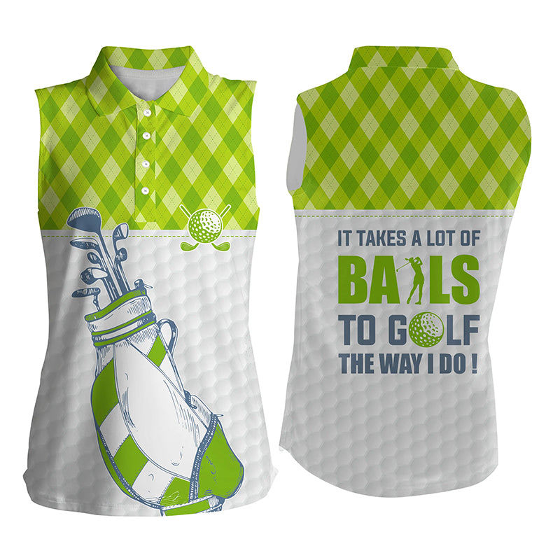 Women Sleeveless Polo Shirts It Takes A Lot Of Balls To Golf Green Argyle Pattern Golf Shirt For Women