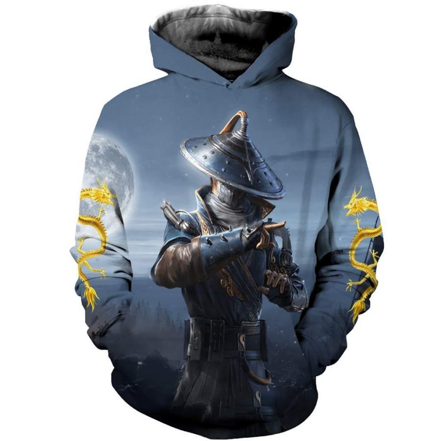 Virtual Shark Printed Pullover Hooded Sweatshirt