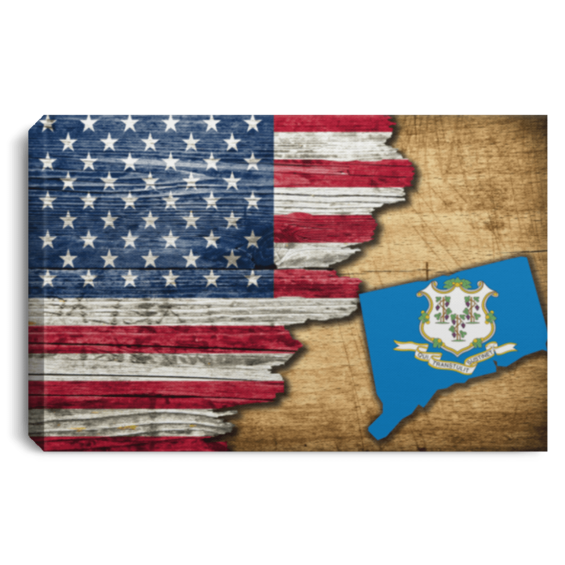 United States/Connecticut Flag Ripped Effect 18X12 Inches Landscape Canvas .75In Frame