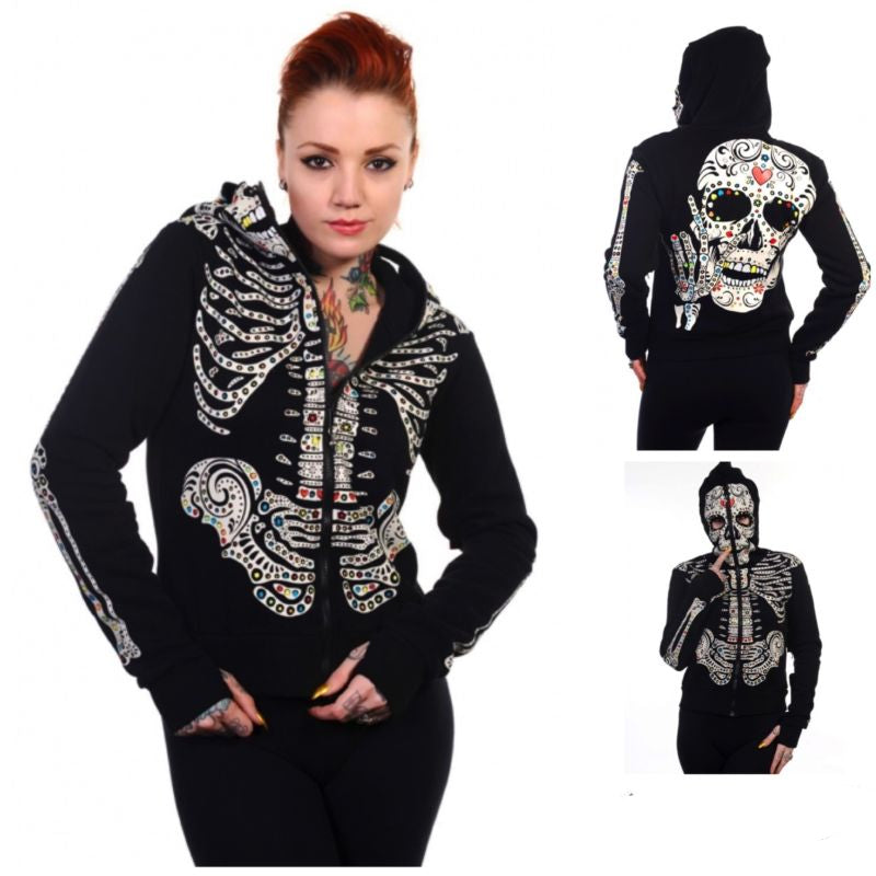 Apparel Sweats New Collection Sweatshirts Sugar Skull Gothic Hoodie Donuink Store