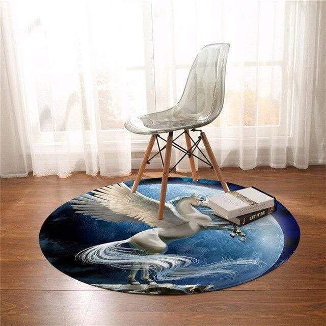 White Unicorn Flying Into Space Round Rug – Round Carpet Home Decor