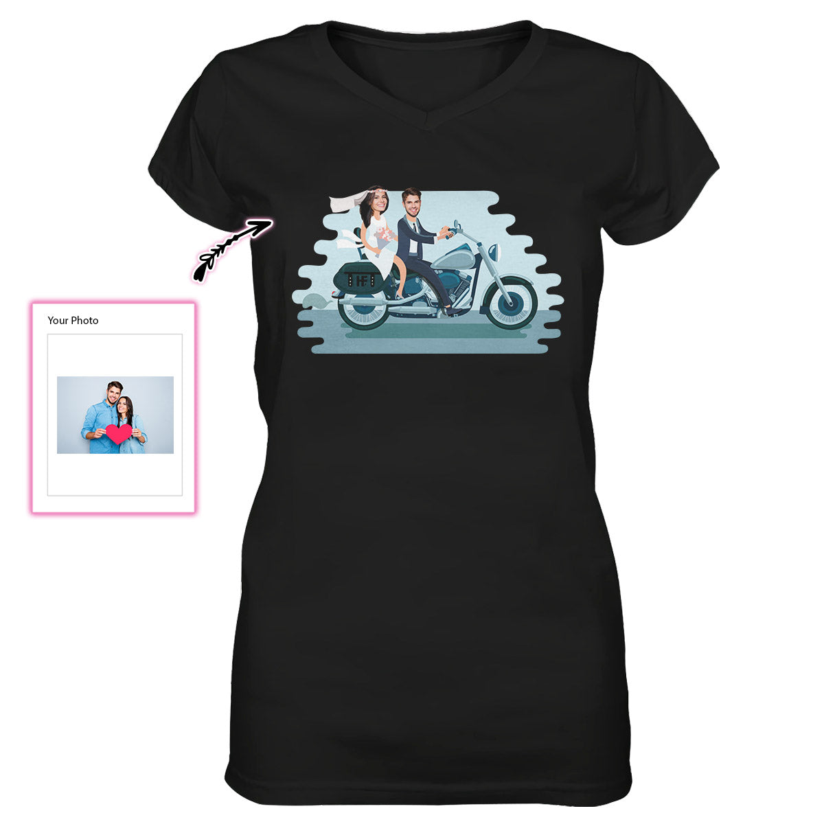 Custom Face Couple On Motorcycle Ez14 2410 Custom Women V-Neck T-Shirt