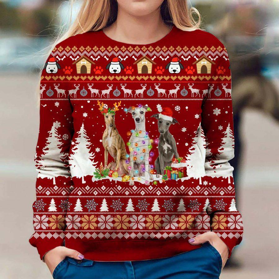 Whippet Christmas – Ugly Christmas Sweater – 3D Sweater