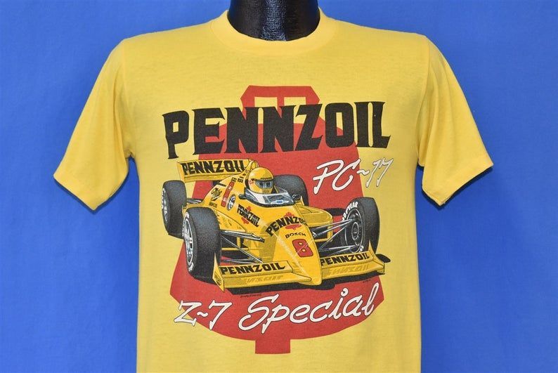 80S Pennzoil Rick Mears Pc-11 Racing Yellow Shirt