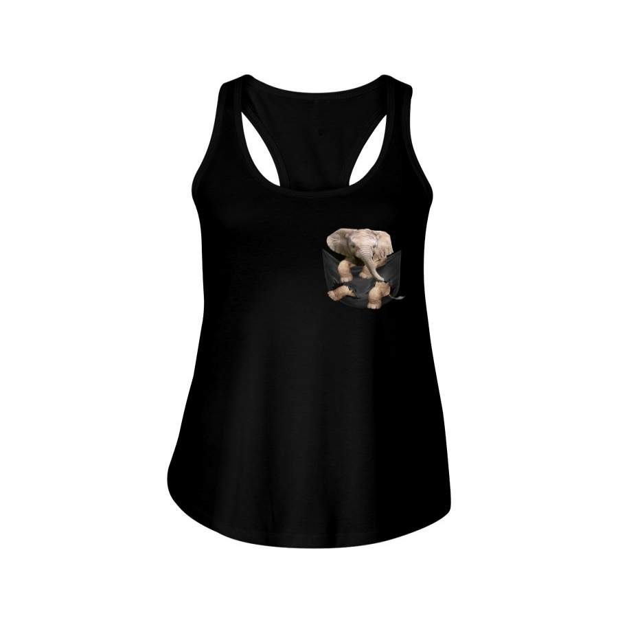 Small Elephant In Pocket For Elephant Lovers Ladies Flowy Tank