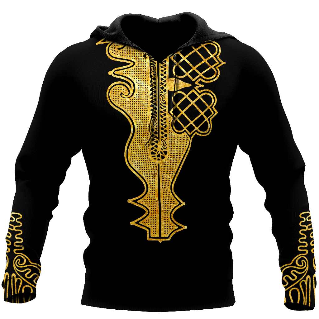 African Golden Dashiki Pattern 3D Over Printed Unisex Deluxe Hoodie ML