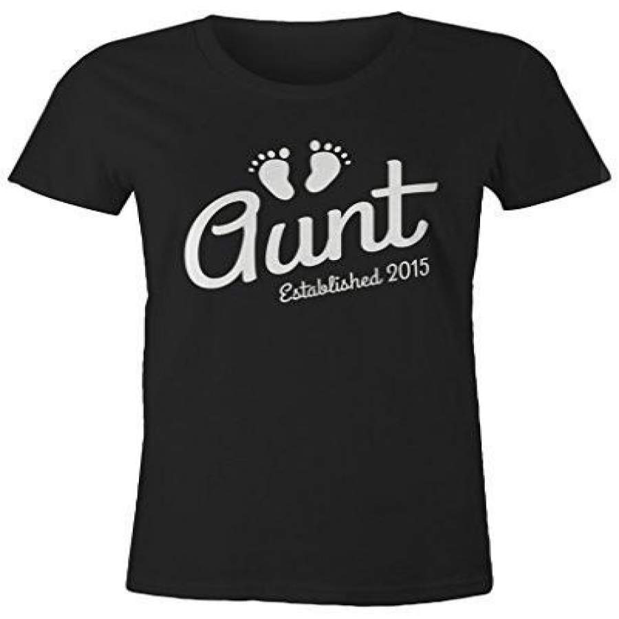 Shirts By Sarah Women’s Aunt Established 2015 T-Shirt Baby Feet Cute Shirts