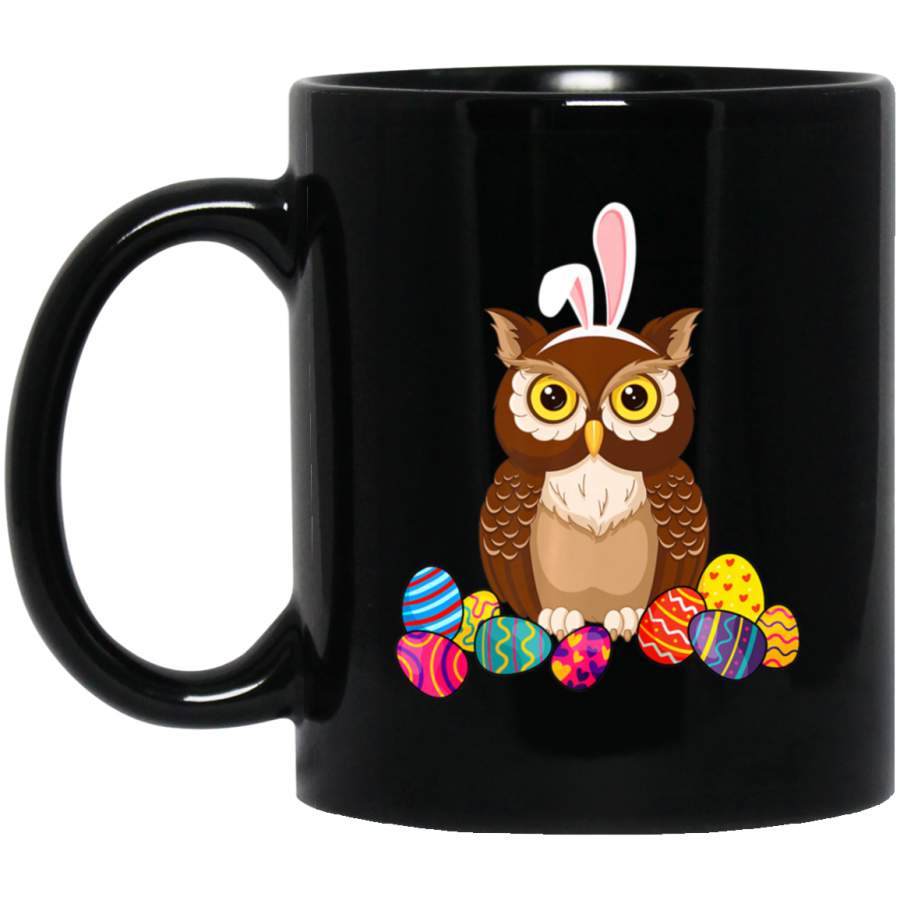 Owl Bunny Ear With Egg Easter Easter Day 11oz 15oz Black Mug Happy Easter Day Funny Colors Eggs Bunny Ears Peeps Cute