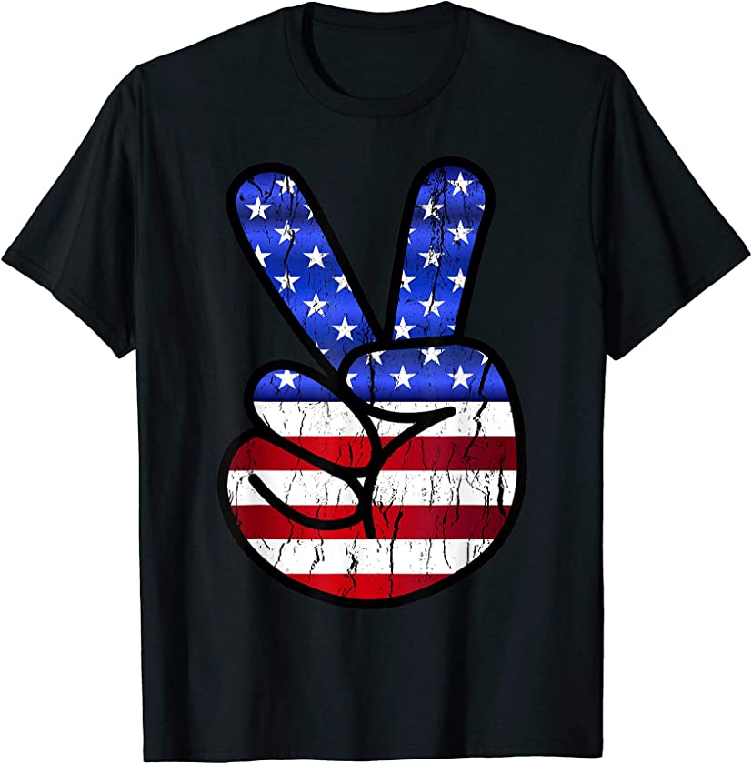 American Flag Peace Sign 4th of July Vintage T-Shirt