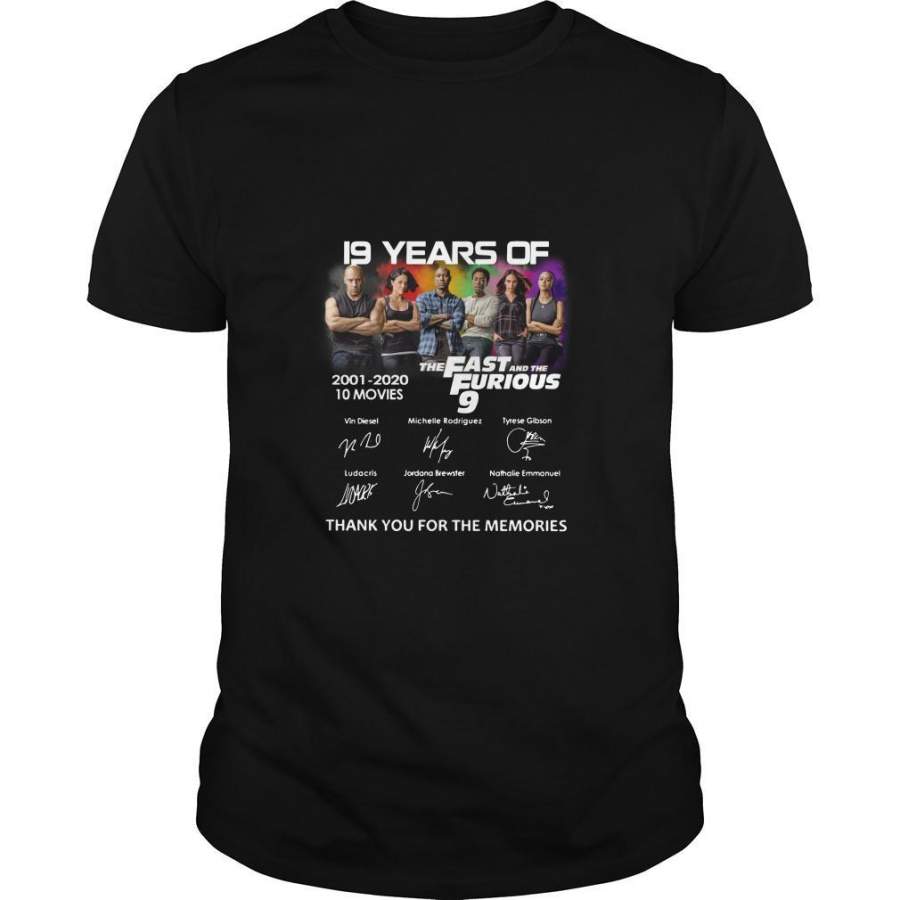 19 Years 2001 2020 Of The Fast And The Furious 9 Thank You For The Memories Shirt