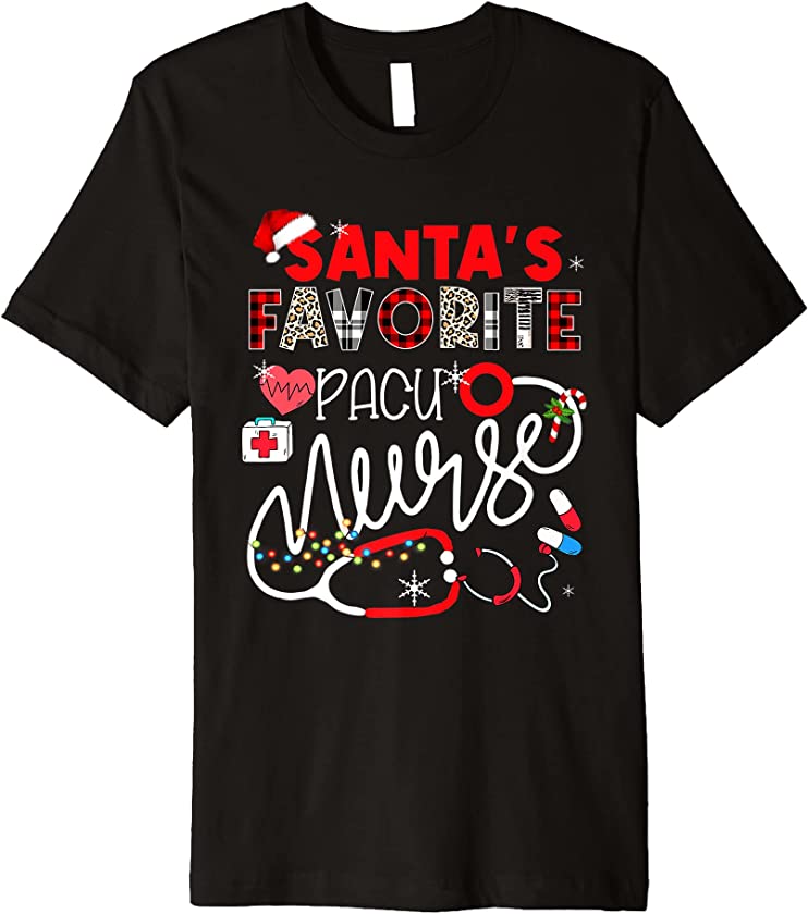 Santa’s Favorite Pacu Nurse Xmas Lights Leopard Plaid Premium T-Shirt